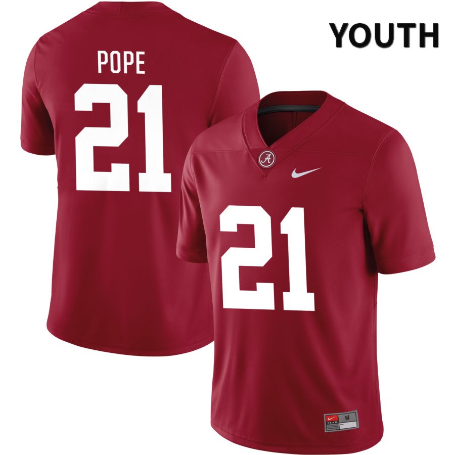 Alabama Crimson Tide Youth Jake Pope #21 NIL Crimson 2022 NCAA Authentic Stitched College Football Jersey GY16O06PX